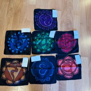 NWT  Set of 7 10" x 10" Silk Hand Painted Chakra  Scarves by Artist Dye Deveriox